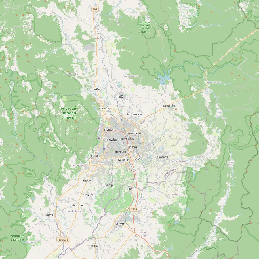 Map of Chiang Mai and the districts of Mae Rim, Saraphi, San Sai and San Kamphaeng